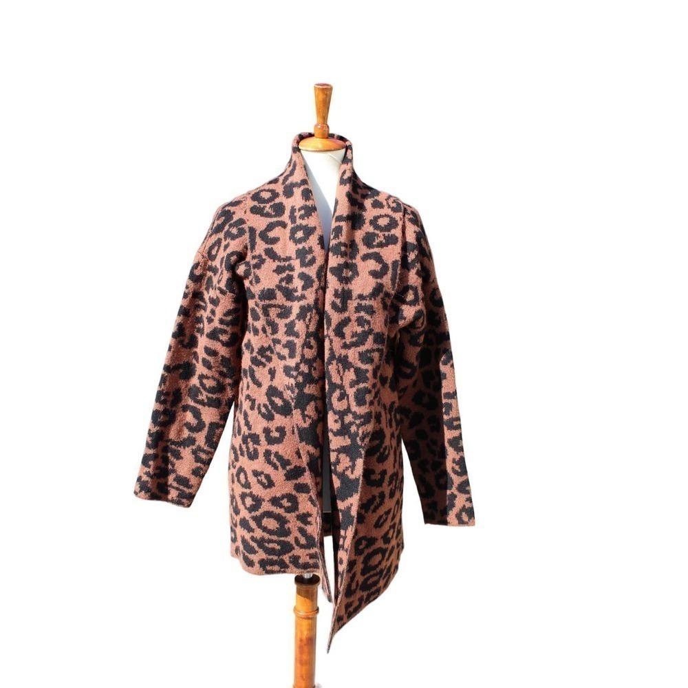 Time and Tru Leopard Print Chunky Long Cardigan Sweater Size Large 12-14 - Picture 2 of 7